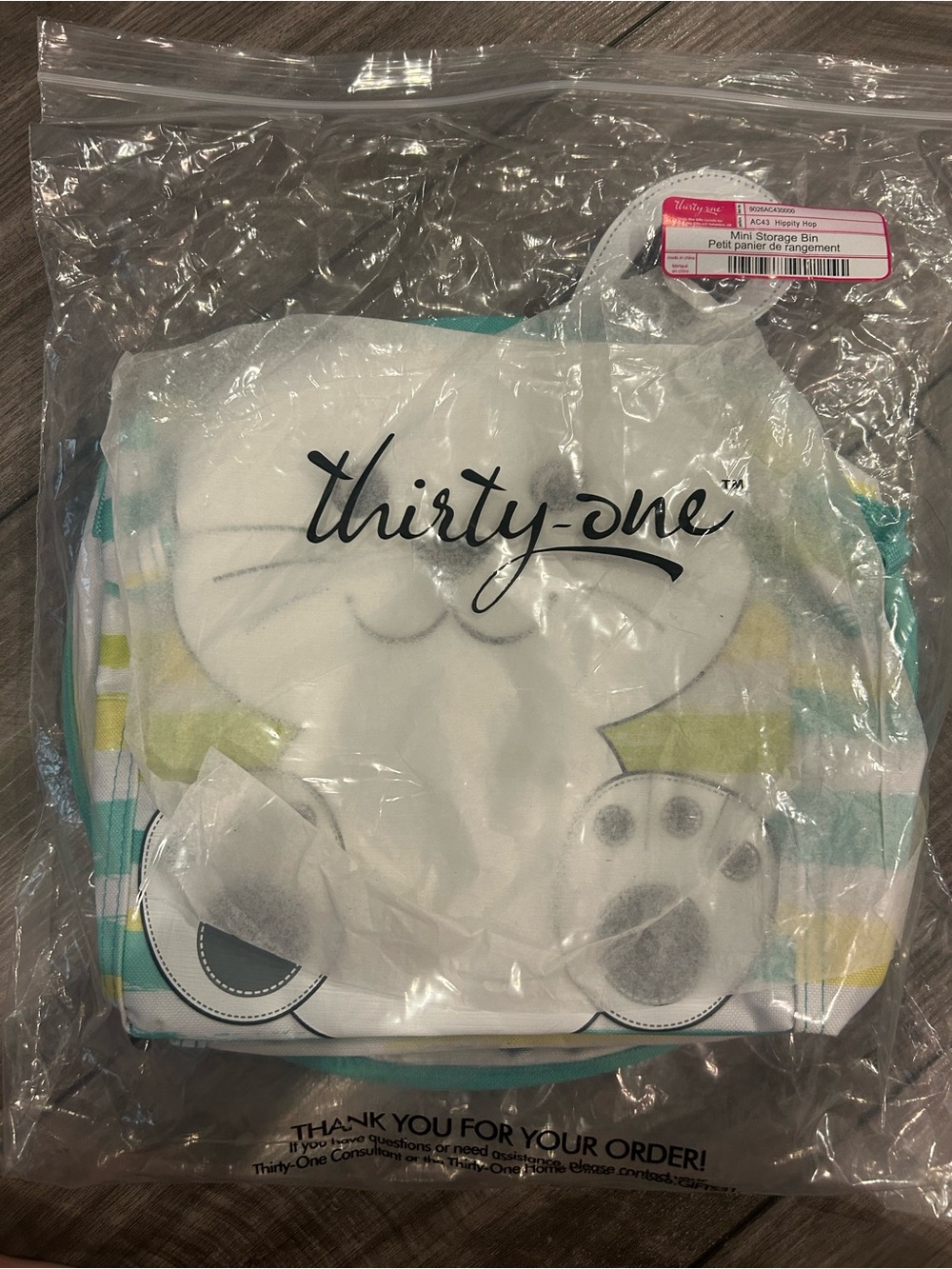 thirty-one White, Teal & Pastel Striped Bunny/ Easter basket